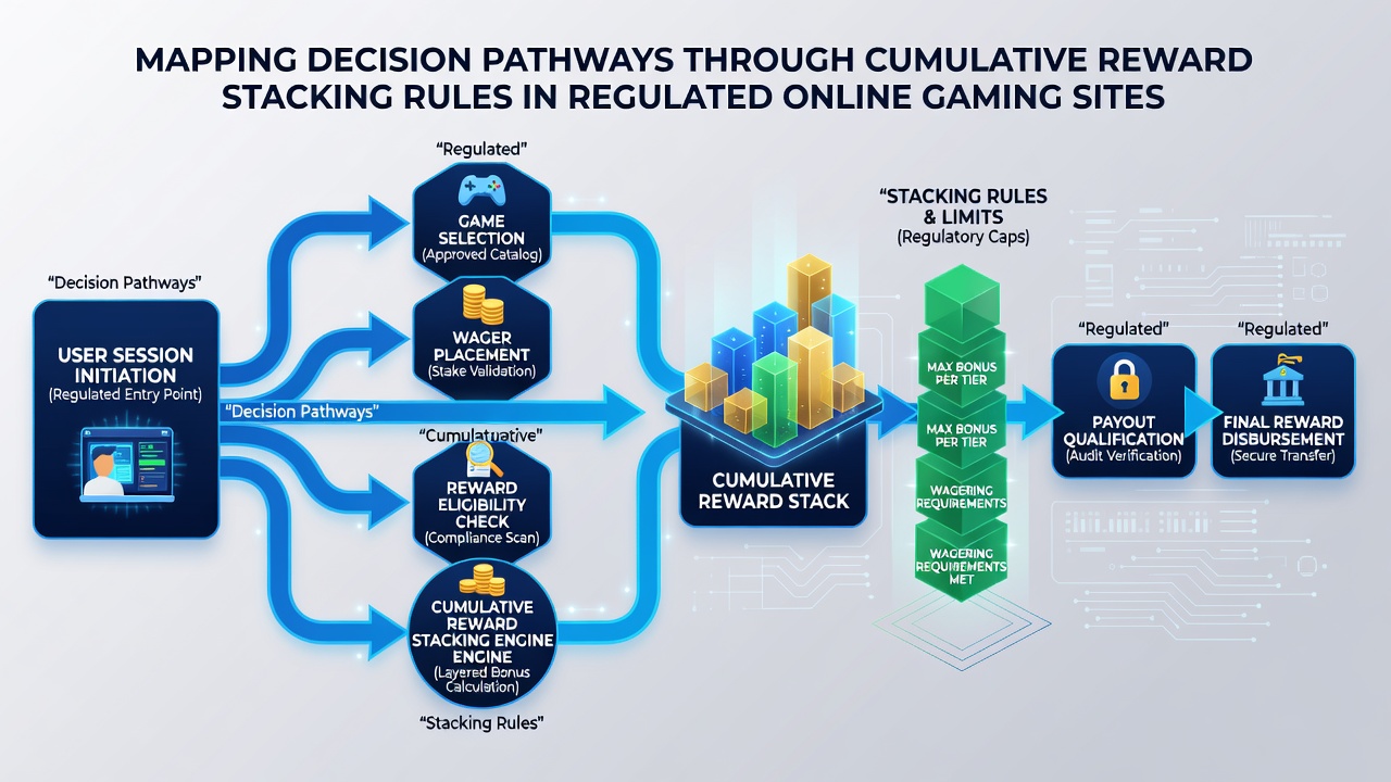 Flowchart illustrating cumulative reward stacking sequences and player choice points